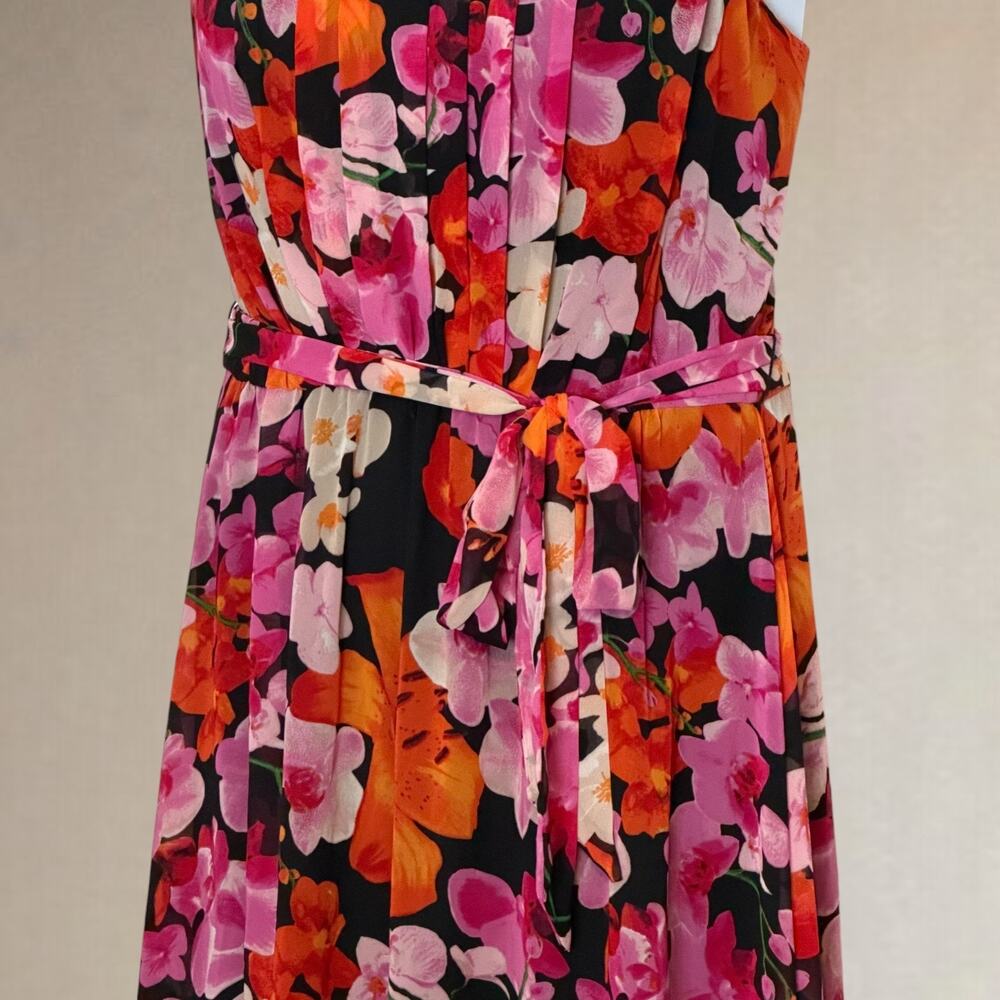 Eliza J Floral Maxi Dress XL Pink Orange Resort Wedding Guest Belted Sleeveless - Picture 5 of 10